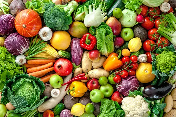 Multicoloured fruit and vegetables