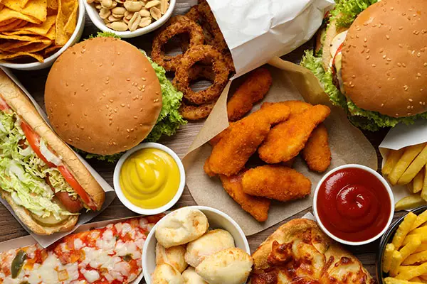French fries, burgers and other fried food