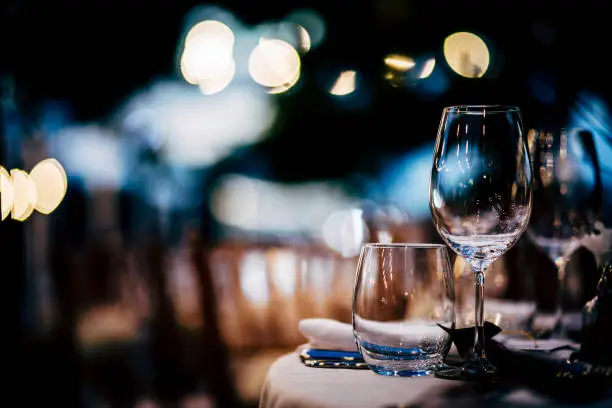 Wine glass and table setting for luxury events