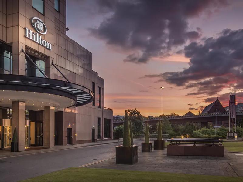 Glasgow Hilton outside sunset
